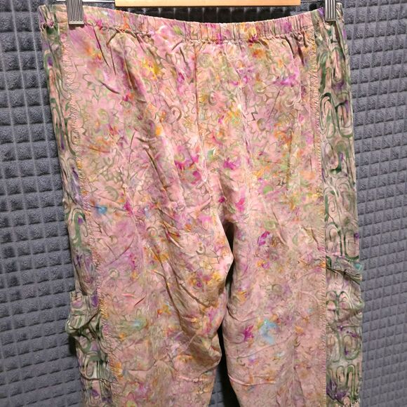 LA Blend Fairy Beaded Harem Pant M-Lg Handmade Batik Pink Green Boho Renaissance - Picture 9 of 16